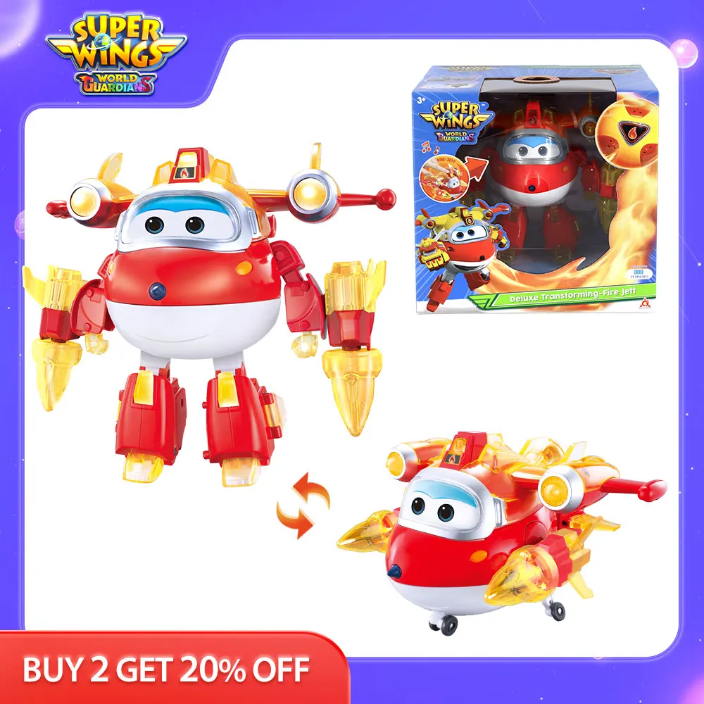 Super Wings S6 6 Inches Deluxe Transforming Jett Lihght &amp;Sounds 2 Modes Robot - £63.68 GBP+