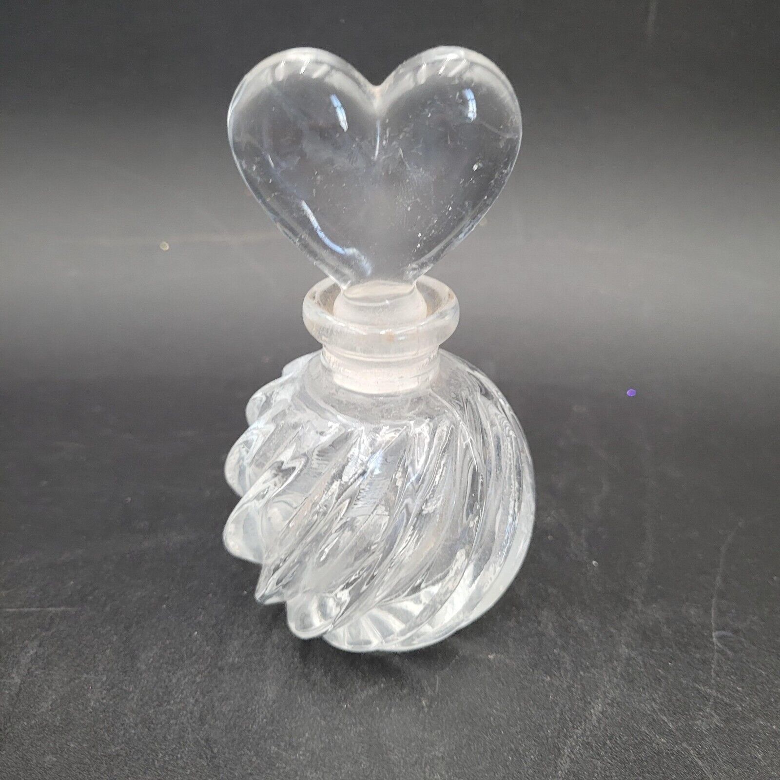 Primary image for Vintage 1970’s Round Crystal Swirled Perfume Bottle With Thick Heart Stopper 4"