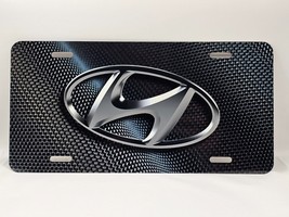 Hyundai &quot;3D&quot; Logo Inspired Art Carbon FLAT Aluminum License Plate * BLEMISHED - £10.60 GBP