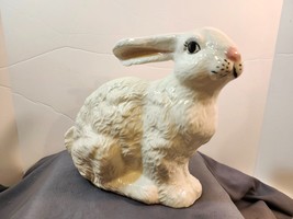 Hand painted Large White Glazed Ceramic Bunny Rabbit Figurine 2016 Easter Decor - £18.51 GBP