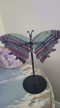 Carved Flourite Butterfly Wings With Stand - $89.09