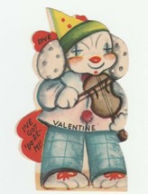 Vintage Valentine Card Dog Clown Plays Violin I&#39;ve Got Do-Re-Mi - $7.91