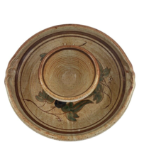 Studio Pottery Chip &amp; Dip Party Platter Bowl Handmade Earth Tones Floral 13&quot; - £24.72 GBP