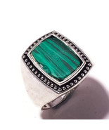 Malachite Flat Rectangle Gems 925 Silver Overlay Handmade Statement Ring... - £10.33 GBP