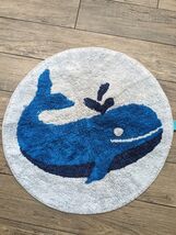 Pillowfort Whale Bathroom Rug mat Nautical blue white sea kids teen roun... - $16.00