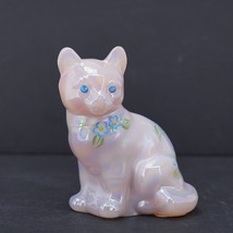 Fenton Pink Iridescent Cat Hand Painted Vintage and Signed Floral Mini F... - $73.82