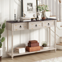 Console Table Sofa Table with Drawers and Long Shelf for Entryway Beige - £241.67 GBP