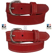 LADIES RED BULLHIDE LEATHER STITCHED BELT Choice of Stitching HANDMADE i... - $67.99