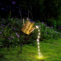 Solar Lights Outdoor Garden Decor, Large Hanging Lantern Waterproof Watering Can - £58.67 GBP