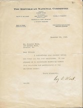 ORIGINAL 1929 Republican National Committee Hand Signed Letter Roy West Illinois - £38.69 GBP