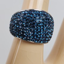 Stunning Blue Bling Cocktail Ring Silver Tone Size 8.5 - $26.18