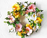 NEW Tropical Floral LED Lighted Wreath 18 inches faux hibiscus battery p... - $15.95