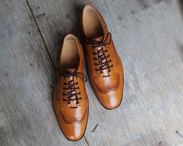 Handmade Men&#39;s Brown Leather Lace Up Shoes, Men Designer Patina Dress Shoes - £115.63 GBP