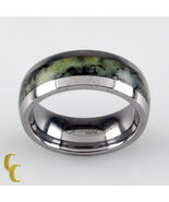 Homme Tungsten Carbure Anneau Bague W / Vert Marbre Rayure Taille 8.25 - $186.40 CAD