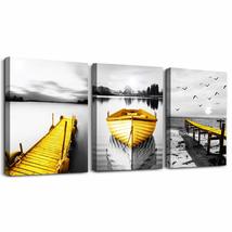Black and white landscape Canvas Prints Wall Art Paintings seaview boat Wall Art - £122.87 GBP