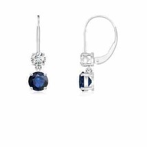 Natural Blue Sapphire Drop Earrings with Diamond in 14K Gold (Grade-AA , 4MM) - £730.14 GBP