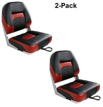 Boat Seats 2 Low Back Folding Black &amp; Red UV Treated Premium Marine Grade Vinyl - £124.37 GBP