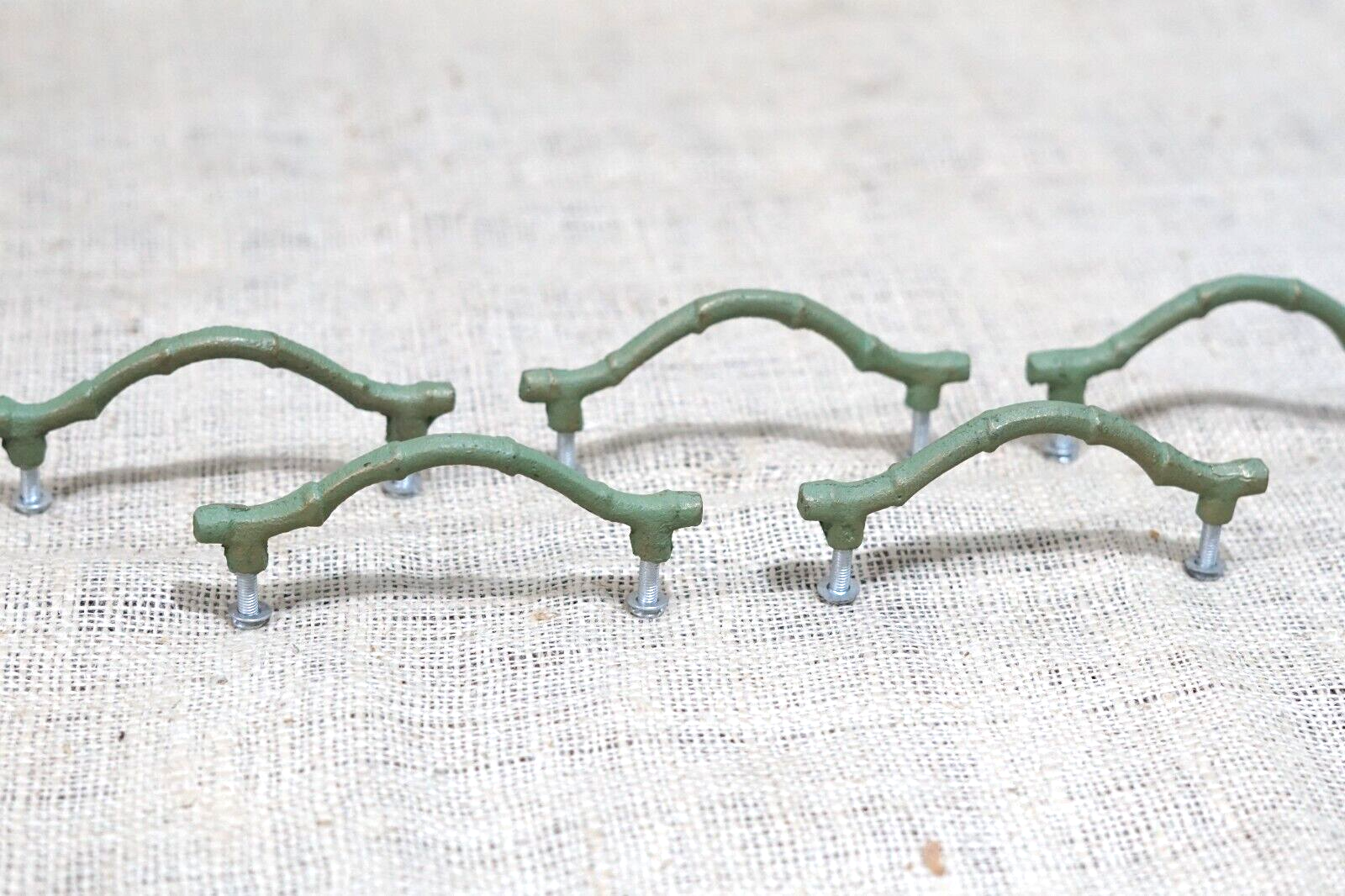 5 Bamboo Pulls Plant Handles Drawer Knobs Cabinet Pulls CAST IRON Hardwa... - $13.99