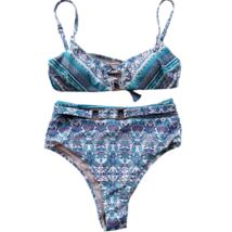 NWT NANETTE LEPORE 12 blue swimsuit bikini 2 piece bralette high waisted - £55.04 GBP