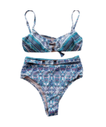 NWT NANETTE LEPORE 12 blue swimsuit bikini 2 piece bralette high waisted - £55.93 GBP