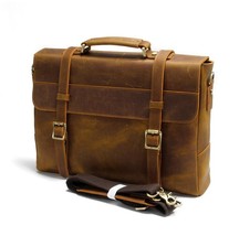 vintage handmade crazy horse briefcase mens genuine leather messenger bag - £235.02 GBP