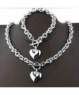 Set of 2 Heart Charm Titanium Steel Necklace and Bracelet Set for Women - £13.03 GBP