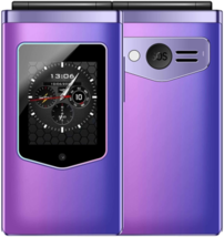 Hamtod T8 4G Us Quad-Core 2.8&quot;+1.77&quot; Dual Screen Lte Sos Otg Flip Phone Purple - £70.76 GBP