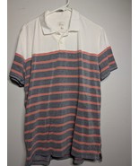 GH Bass Polo Shirt Adult L Pink White Gray Striped Casual Preppy Rugby M... - $35.87 CAD