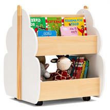 Kids Wooden Bookshelf with Universal Wheels - Color: White - £86.22 GBP