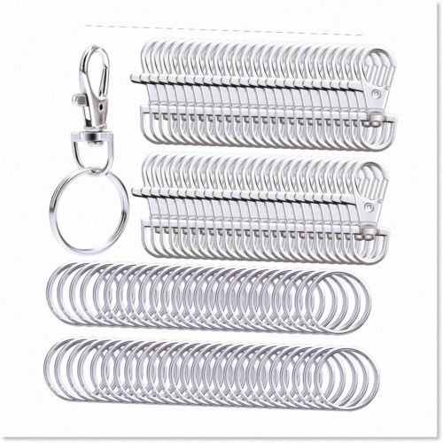 100 Durable Metal Swivel Lanyard Snap Hooks and Split Key Rings Chain Ho... - $27.71