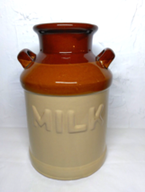Vintage Ceramic Milk Jug Crock Brown And Tan 7&quot; tall - Unique Adorable! ... - £13.22 GBP