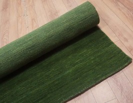 Handmade Rectangle Green 100% Wool 5ft x 8ft Area Hall Living Room Handloom Rug - £446.49 GBP