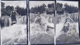 vintage photo negatives 1920s Woman In Swimsuit In River Small Waterfall - $20.89