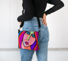 Colorful Abstract Art on Vegan Leather Crossbody Bag Handbag Purse Shoulder Bag - £51.95 GBP