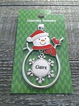 Christmas Snowman  Personalized &quot;Claire&quot; Collectable Silver Ornament Ganz New - £20.10 GBP