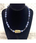 Vintage Murano Glass, Periwinkle, Navy, &amp; Gold Bead, Choker Style Necklace - €19,48 EUR