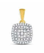 10kt Yellow Gold Womens Round Diamond Square Frame Cluster Pendant 1/8 Cttw - £142.08 GBP