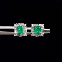 925 Sterling Silver Natural Emerald Stud Earrings Classic Fine Jewelry  Women We - £70.13 GBP