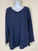 Vintage America Womens Size S Navy Blue V-neck Waffle Knit Shirt Long Sleeve - £5.61 GBP