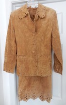 VTG Newport News Suit Jacket Dress Suede Caramel Scalloped Mixed Women&#39;s 4/6 NEW - £68.83 GBP