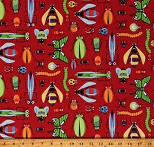 Cotton Bugs Insects Beetles Bug, Bug, Bug Red Fabric Print by the Yard D386.39 - £12.54 GBP