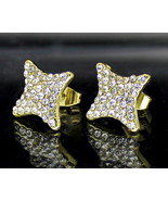 Men Women Star Shape CZ Earrings Iced 12mm Studs 14k Gold Plated Hip Hop... - £6.27 GBP