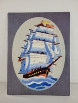 Sailboat Neeelepoint Finished Nautical Clipper Ship Blue Matting 3D Hand... - $27.95