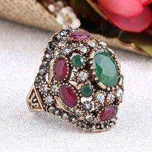 Luxury Turkish Jewelery Colorful Resin Ring Color Ancient Gold Vintage Wedding R - £6.28 GBP