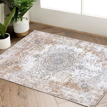 Jinchan Area Rug 2X3 Washable Rug Door Mat Vintage Distressed Taupe Rug Doormat - £28.56 GBP