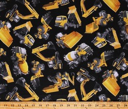 Cotton Construction Trucks Bulldozers Black Fabric Print by the Yard D689.82 - £11.18 GBP