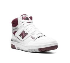 NEW BALANCE 650R MENS SIZE 9.5 D WHITE BURGUNDY GRAY HIGH TOP COURT SNEA... - $68.21