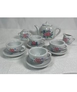 Miniature Tea Set  Mini Porcelain 13pc Doll House Flower Theme - $10.40