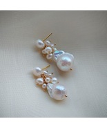 Original Handmade Natural Baroque Pearl Cluster Earrings 925 Silver Post - $48.99