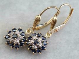 4Ct Blue Simulated Sapphire925 Silver Gold Plated  Cluster Earrings - £107.92 GBP